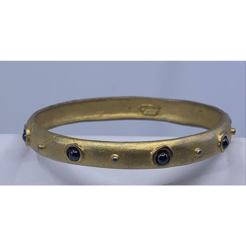 Vtg Leslie Block Mat Gold Plated Bangle Bracelet